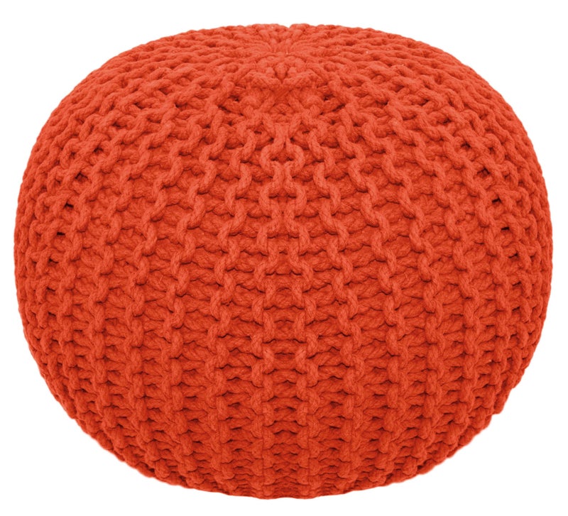 Cotton Craft Pouf دائري من قطن كرافت - حبل قطن محبوك يدويًا - عثماني - مسند قدم - Pouf أرضي - مقعد مميز - أثاث كيس فول - غرفة المعيشة - غرفة الأطفال - حضانة - ديكور سكني - 20x14 - برتقالي - Image 1